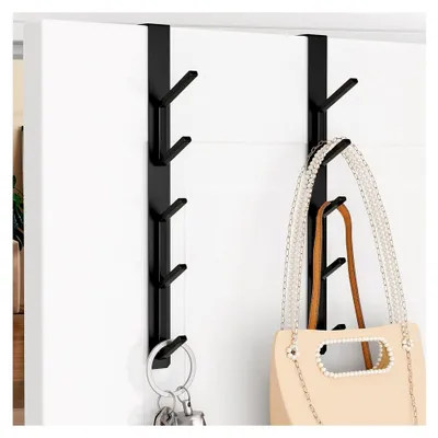 Produktbild von Türhaken, vertikaler Haken zum Einhängen, Kleiderhaken für Handtücher und Kleiderbügel, Aluminium, Schwarz, 2er-Set