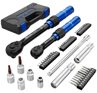 Zdjęcie produktu dla Klucz dynamometryczny klucze dynamometryczne - Zestaw 50 szt. - 1/4 i 3/8 cala - 3-60 Nm - Z przedłużką i nasadką do świec