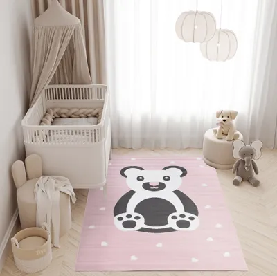 Immagine prodotto di Tappeto camera dei bambini soggiorno camera da letto pelo corto design moderno rosa bianco grigio cuori tappeto per bambini tappeto gioco ÖKOTEX 140 x 200 cm