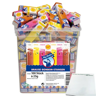 Produktbild von Frigeo Ahoj Brause Bonbon Stangen 100er 3 Sorten (100x23g Packung) + usy Block