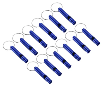 Productafbeelding van Set van 12 noodfluitjes met sleutelring - Blauw