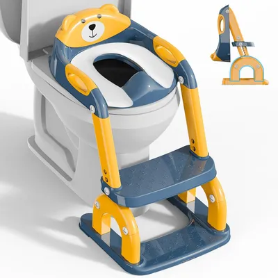Produktbild von Toilettensitz mit Treppe, 2-in-1, blau gelb, höhenverstellbar, für Toilettentraining