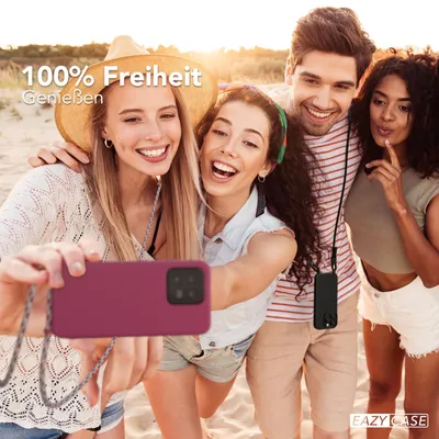 Produktbild von EAZY CASE Handykette kompatibel mit Xiaomi 13 Handyhülle zum Umhängen, Silikon Hülle mit Band, Schutzhülle mit Ersatzkordel, Stylische Kette für Smartphone, Beere / Rot Camouflage
