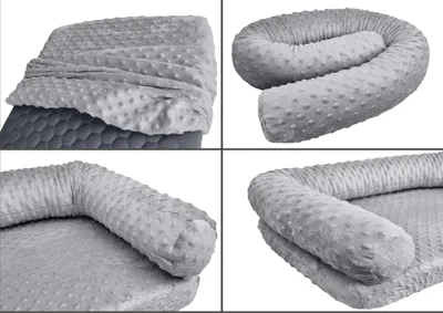 A collage of four images showing a pet bed from different angles.