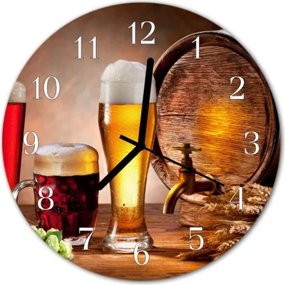 Produktbild von Glasuhr Wanduhr Küchenuhr Echt-Glas 30fi cm Bier Fass braun