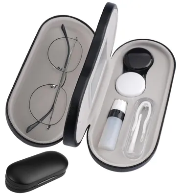 Imagen del producto de Estuche portátil 2 en 1 para gafas con compartimento para lentes de contacto