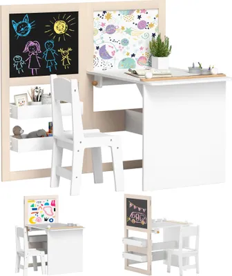 Image de Ensemble table et chaise 2 pièces - Table - Avec chevalet pliable - Blanc