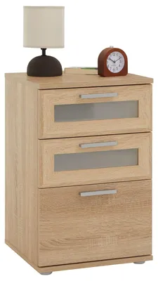 Produktbild von Nachttisch für Boxspringbetten Nachtschrank Nachtkommode MARIKE in Sonoma Eiche, mit 3 Schubladen