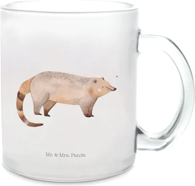Produktbild von Mr. & Mrs. Panda Tee Tasse Nasenbaer - Transparent - Geschenk, Nasenbären, Haferl, Glasbecher, Trinkglas, Nasenbär, Pott, Lustige Sprüche, Bär, Teetasse, Rüsselbär