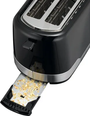 Produktbild von Toaster Schwarz Edelstahl 2 Scheiben Brötchenaufsatz Krümelschublade