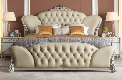 Produktbild von s Chesterfield Bett Beiges Kunstleder Bett Massivholz Bett