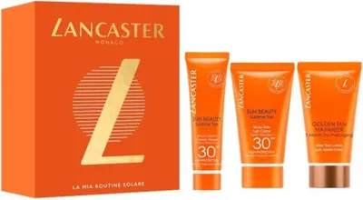 Produktbild von Lancaster My Sun Routine Trio SPF 30 Gift Set, Unisex, Jeder Hauttyp, 50 ml, 50 ml, 50 ml, Sun Beauty Face Cream SPF30: AQUA/WATER/EAU, DIISOPROPYL ADIPATE, DECYL COCOATE, GLYCERIN,...