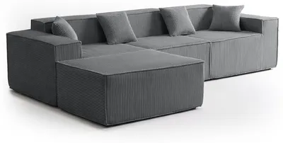 Image de MENZZO Canapé modulable en angle avec pouf Archiduc Velours côtelé Gris foncé