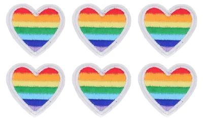 6 Regenbogen-Herz-Bügelapplikationen für Kleidung