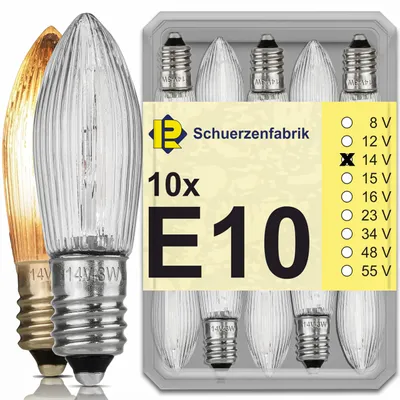 10 E10 14V 3W Glühlampen, Spitzkerzen für Lichterkette