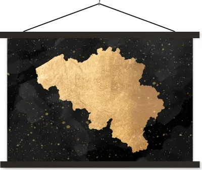 Produktbild von MuchoWow® Textilposter Karte - Belgien - Gold 120x80 cm mit schwarzem Rahmen - Wanddeko