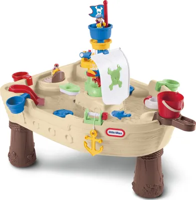 A toy pirate ship sand and water table.