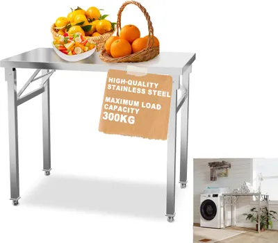 Produktbild von XMTECH Edelstahl Klapp-Arbeitstisch 120×60×85 cm, 300 kg, mit verstellbaren Füßen, für Küche/Restaurant/Bar