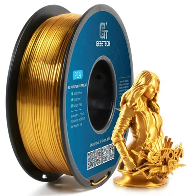 Obrázek produktu pro Filament Silk PLA pro 3D tiskárny – 1,75 mm – hedvábný lesk, hladký povrch, 343 m, pro FDM 3D tiskárny – zlatá