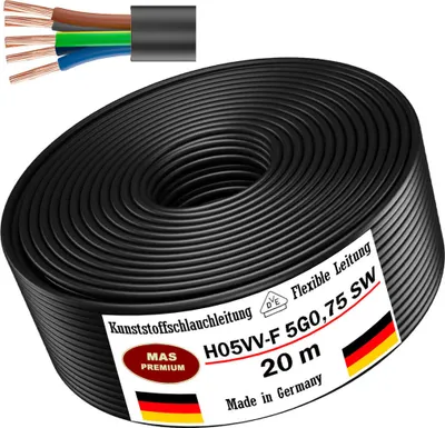 Produktbild von 20m Schlauchleitung H05VV-F 5G0,75 Schwarz Flexible Leitung Gerätekabel
