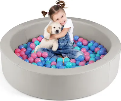 Produktbild von GOPLUS Bällebad Baby, 105 x 24 cm Bällepool mit 200 bunten Bällen, Schwammpolsterung, Aufbewahrungsnetz, Ballgruben für Babys ab 3 Jahren (Grau)