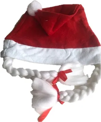 Produktbild von WEIHNACHTSMANN MÜTZE mit ZÖPFEN Damen Nikolaus Weihnachtsfrau Kostüm Party