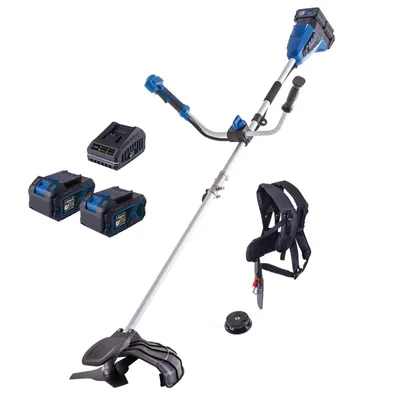 Produktbild von Scheppach Akku Freischneider Rasentrimmer BC-BCH380/40 - 2x20V | 380mm Breite Trimmer | 255mm Breite Sense | inkl. 2x 4Ah Akku + 2,4A Doppelladegerät