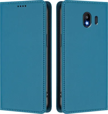 Produktbild von Handyhülle für Samsung Galaxy J4 2018, Kunstleder Klapphülle Stoßfeste Magnetische Hülle mit Ständer Blau