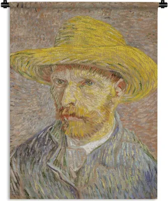 Produktbild von MuchoWow® Wandteppich Wandbehang Selbstbildnis mit Strohhut - Vincent van Gogh 90x120 cm Tapisserie Dekoration Wandtuch - Wanddeko