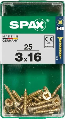 Produktbild von SPAX 4081020300161, Schraube, Stahl, Zink, Holz, Flachkopf, Pozidriv, Gelb