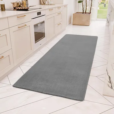 Produktbild von Carpetsale24 Waschbarer Kurzflor Teppich, rutschfest & weich, Modernes Einfarbig Design für Wohnzimmer, Schlafzimmer, Grösse: 80x250 cm