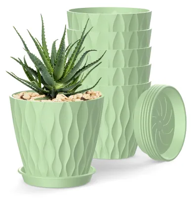 Produktbild von Set aus 6 Pflanzenübertöpfen 15 cm mit Abflusslöchern und Untersetzern