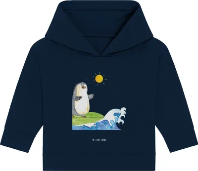 Produktbild von Mr. & Mrs. Panda Organic Baby Hoodie Pinguin Surfer 24. - 36. Monat - French Navy - Geschenk, Kapuzensweatshirt, Motiviert, Hawaii, Surfen, Optimistisch, Urlaub, Portugal