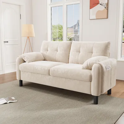 Produktbild von Abrihome 2-Sitzer Sofa Polstersofa aus Chenille Stoff, Beige