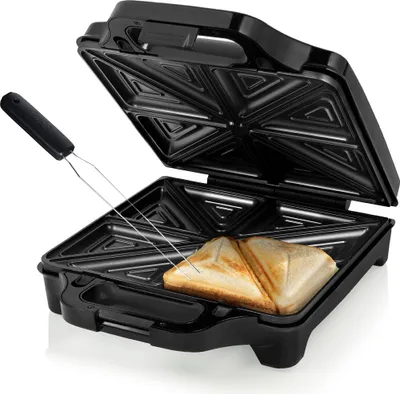 Produktbild von Sandwichtoaster Snackmaker für 4 Sandwiches Toaster Sandwichmaker & Gabel 1600W