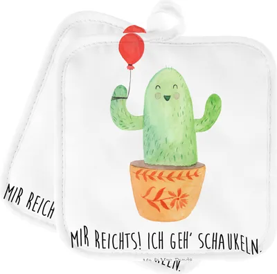 Produktbild von Mr. & Mrs. Panda Topfuntersetzer Kaktus Luftballon - Weiß - Geschenk, Kakteen, topfhalter, Ausbildung, Prüfung, Topflappen Set, Kochlappen, Freundin, Ofenlappen