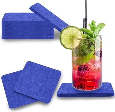 Produktbild von wortek Filz Untersetzer - Deko Tischset I Filzdeckel für Getränke, Tassen, Bar & Tisch, 8er Set I 10cm I Eckig, Blau