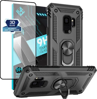 Produktbild von Armor Outdoor Handyhülle für Samsung Galaxy S9 Handy Panzer Case Schutzhülle mit 9H Displayglas Displayschutz Farbe: Schwarz