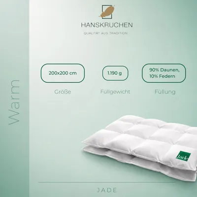 Produktbild von HANSKRUCHEN Jade Daunendecke Winter 200x200 cm Warm 90% Daunen waschbar Allergiker Winterdecke atmungsaktiv Steepdecke weiß