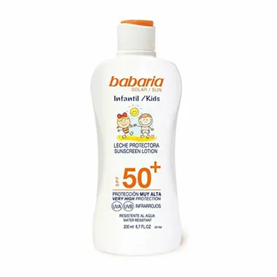 Produktbild von Babaria 31925, Sonnenmilch, Flasche, Jeder Hauttyp, 200 ml, Kinder, Aqua (Water), Octocrylene, Dibutyl Adipate, Ethylhexyl Salicylate, Butyl Methoxydibenzoylmethane,...