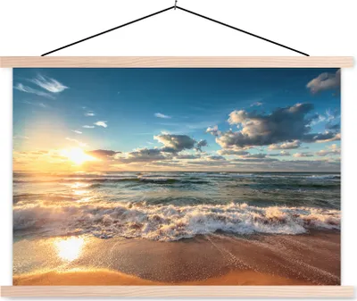 Produktbild von MuchoWow® Textilposter Strand - Meer - Sonnenuntergang 60x40 cm mit holzfarbenen Rahmen - Bilder