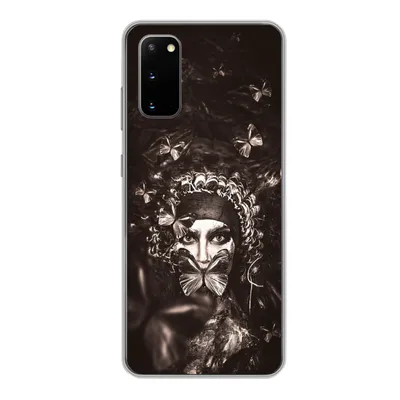 Produktbild von MuchoWow® Handyhülle Schutzhülle Hülle für Samsung Galaxy S20 Frau - Schmetterling - Schwarz - Weiß Silikon Softcase Handy Hülle - Bild