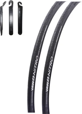 Zdjęcie produktu dla 2 x opony do rowerów szosowych Yaw Nitro 28" 23-622 (700x23C) w kolorze czarnym, w zestawie 3 łyżki do opon