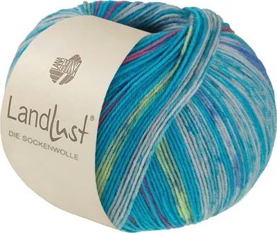 Produktbild von Lana Grossa Landlust DIE SOCKENWOLLE 100 g 4-fach Sockenwolle von Lana Grossa und Landlust 420 m Farbe 612 - Türkisblau/Hellgrau/Blau/Hellblau/Zartgrün/Lilienrosa