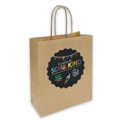 Produktbild von itenga Geschenktüte mit Kordel + Aufkleber Endlich Schulkind Tafel 12x12cm