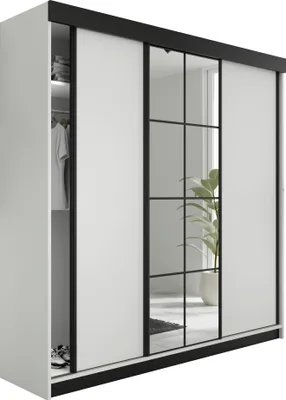 Produktbild von KIER FURNITURE Schiebegarderobe mit Spiegel, Weiß - 250x205x59cm