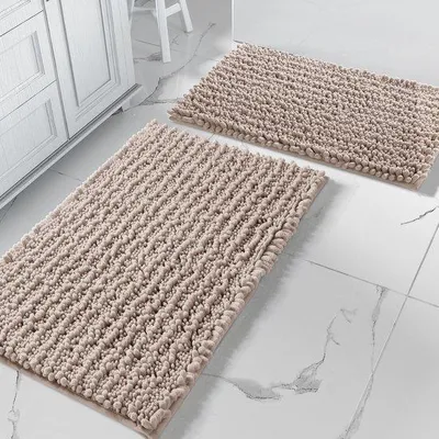 Zdjęcie produktu dla Zestaw mat do łazienki Unyqoos® (2 sztuki) – maty łazienkowe z mikrofibry, kolor beżowy, wyjątkowo miękkie i chłonne, antypoślizgowa podkładka, można prać w pralce