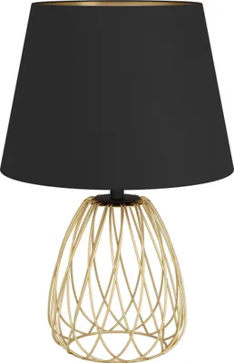 Produktbild von EGLO Tischlampe JAZMINIA – 45 cm hohe Vintage Tischleuchte in Schwarz & Messing mit Textilschirm – Retro – E27, LED geeignet und mit Kabelschalter