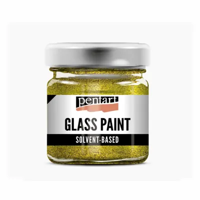 Zdjęcie produktu dla Rozpuszczalnikowa farba do szkła PENTART, 30 ml, brokatowe złoto