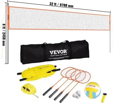 Productafbeelding van Famanu badminton- en volleybalset - Draagbaar net met verstelbare palen